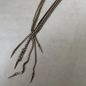 Gold Rhinestone Multi-strand Necklace Spike Charms Punk Statement